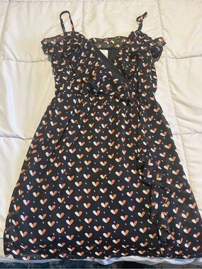 Mimi Chica Black Mini Dress with Pink and Orange Heart Print